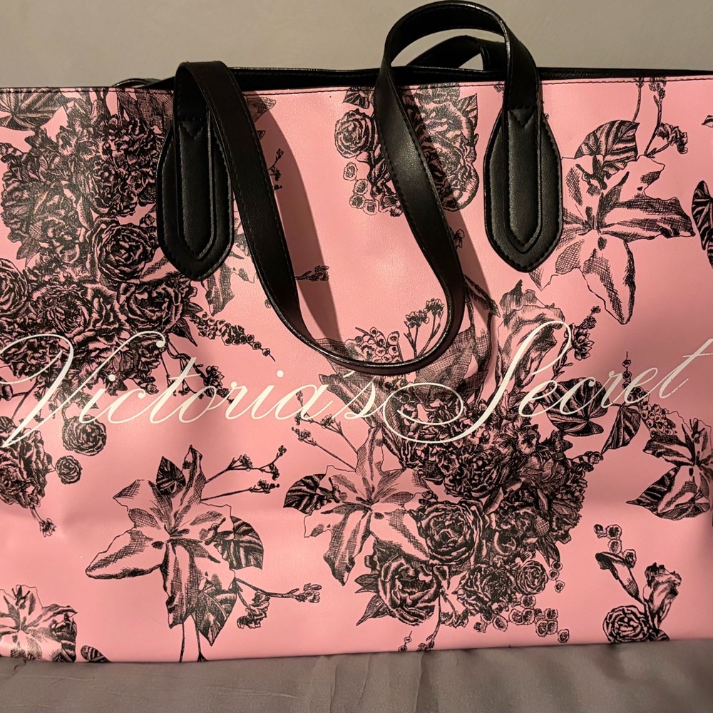 Victoria's Secret Black and Pink Floral Tote